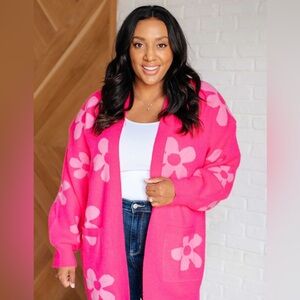 NWT- Jodifl floral neon pink cardigan - L